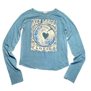Techstyles Key Largo Florida Graphic Tee Large Blue Y2K Boho